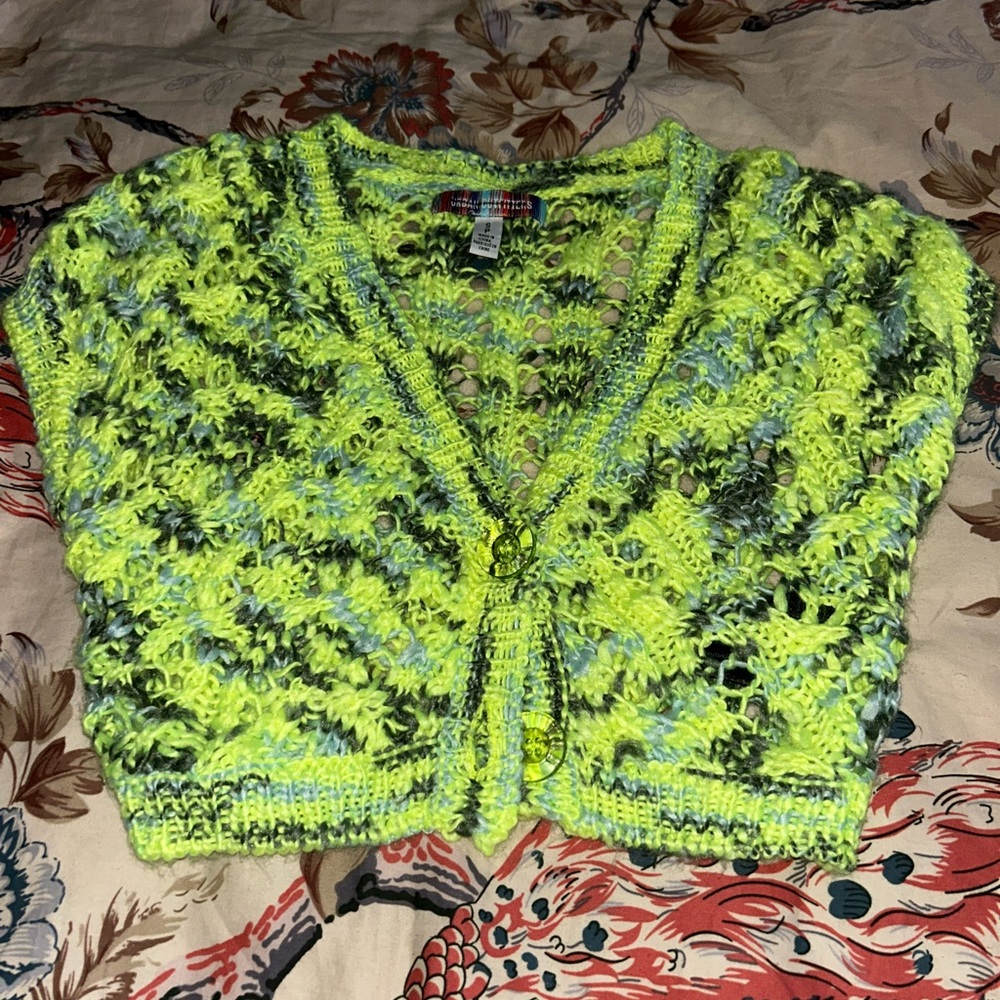 Urban Outfitters Green and Black Chunky Knit Cardigan